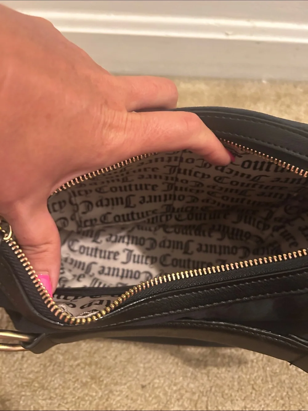 Juicy Couture Black Hobo Bag with Gold Heart Charm